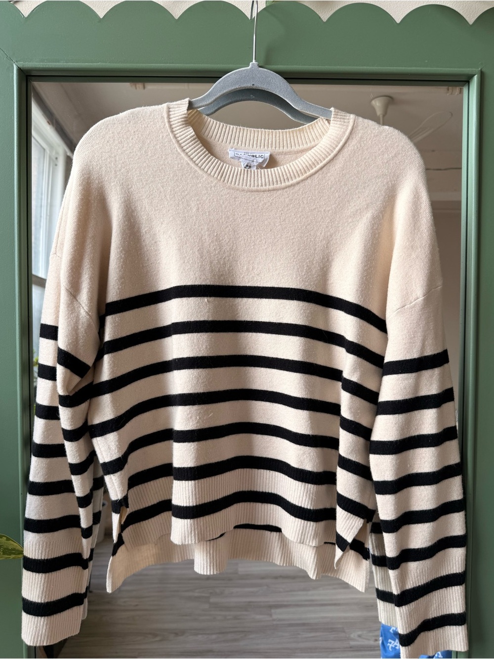 For The Republic Black and Cream Striped Crewneck Sweater